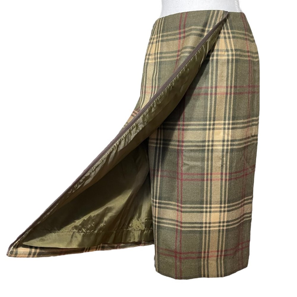 100% Wool Plaid Skirt 4 Knee Length Midi Wrap Talbots Tartan Straight Pencil